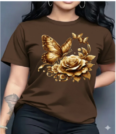 Camiseta Feminina Algodão Premium Borboleta Floral